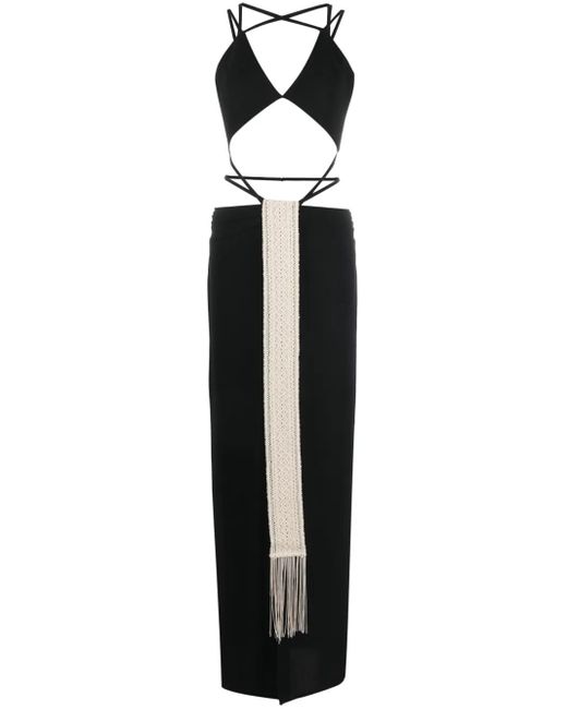 Rayane Bacha Black Stone Cut-Out Maxi Dress