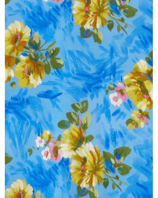 LaDoubleJ Blue Long-Sleeve Floral-Print Maxi Dress