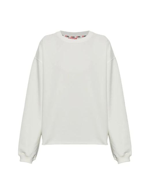 DIESEL White Peached Sweatshirt With Raw Hem
