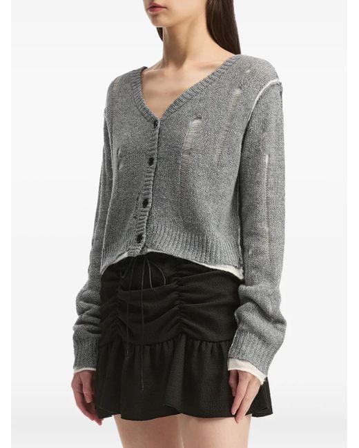 B+ AB Gray Distressed-Details V-Neck Cardigan
