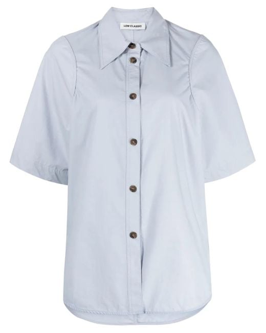 Low Classic Blue Pointed-Collar Cotton Shirt