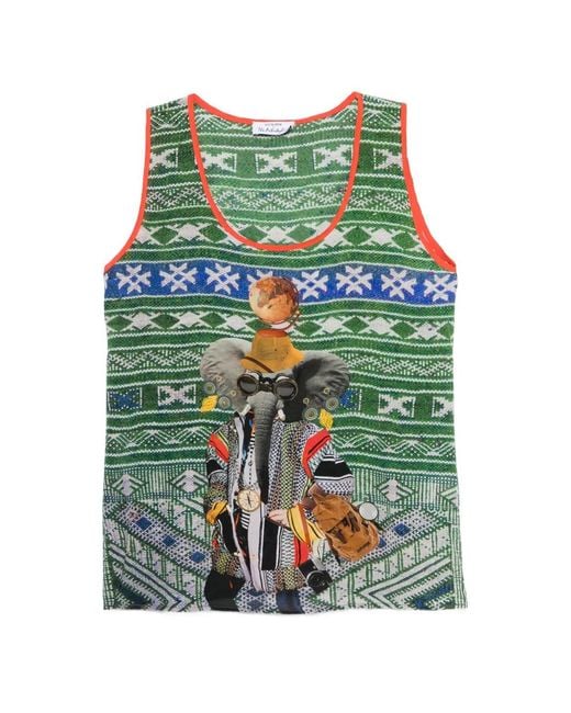 The Artistylist Green Elephant-Print Tank Top
