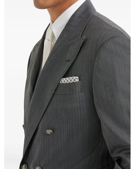 Brunello Cucinelli Gray Geometric-Pattern Silk Pocket Square for men