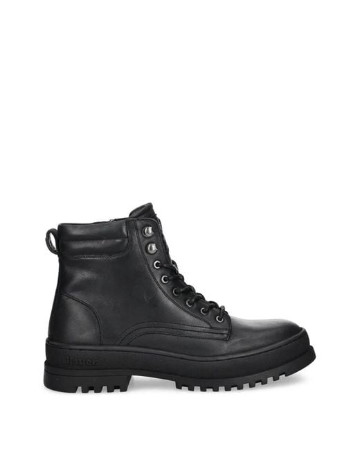 Blauer Black Lace-Up Side-Zip Boots for men