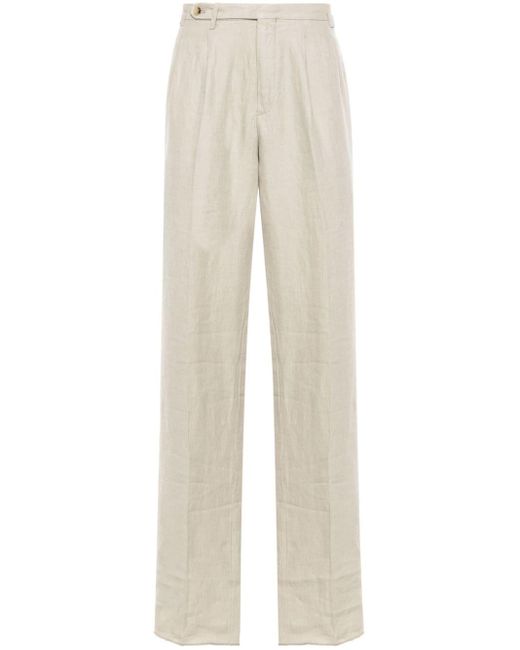 Boglioli White Pleat-detail Linen Trousers for men