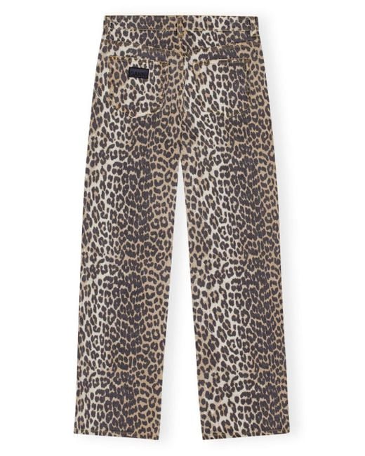 Ganni Gray Leopard Print Denim Trousers