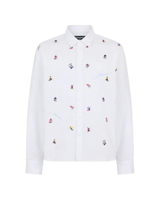 DSquared² White Skier-Embroidered Cotton Shirt for men