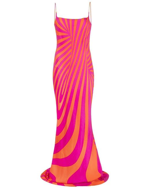 Brandon Maxwell Orange Stripe-print Silk Gown