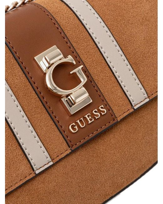 Guess Brown Striped-Detail Crossbody Bag