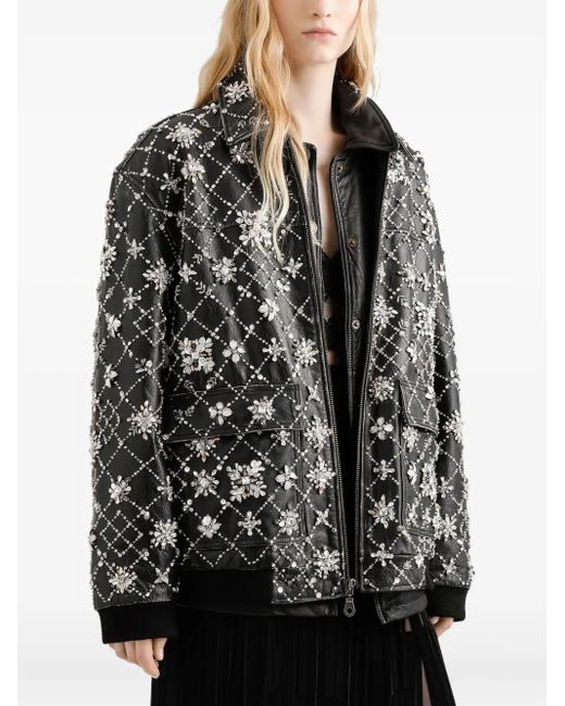 Dolce & Gabbana Black Embellished Quilted Leather Coat