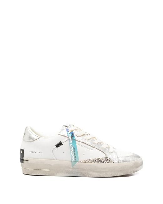 Crime London White Glitter-Embellishment Sneakers