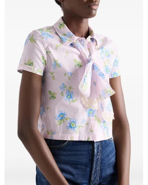 Prada White Floral-Print Batiste Shirt