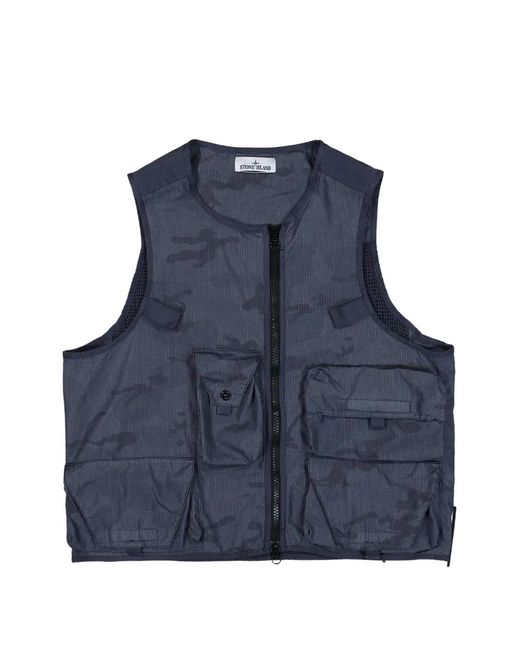Stone Island Blue Ripstop-Tc Vest for men