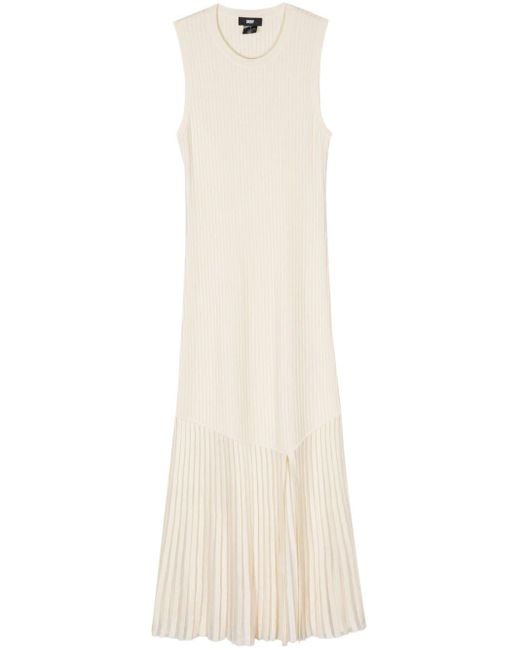 DKNY White Sleeveless Ribbed-knit Maxi Dress