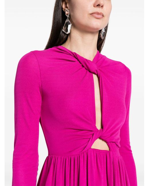 Giambattista Valli Pink Jersey Knotted Long Sleeve Maxi Dress