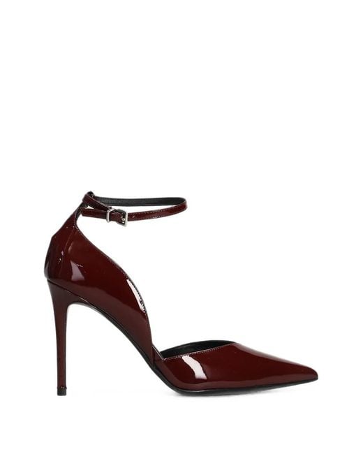 Chantal Brown Buckled Patent-Finish Pumps