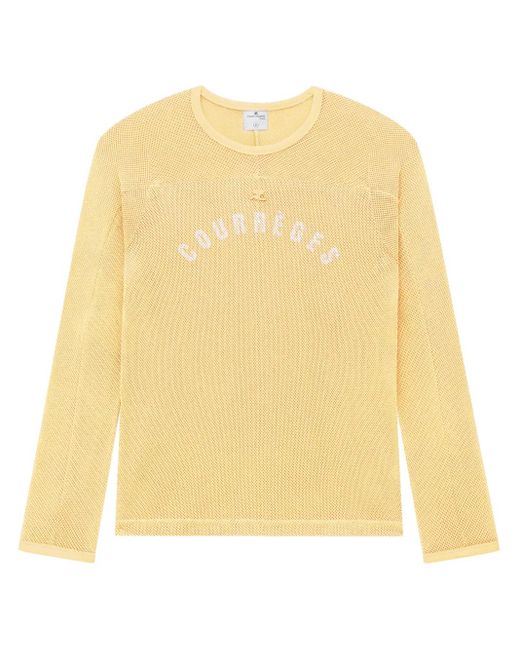 Courreges Yellow Logo-Print Mesh T-Shirt for men