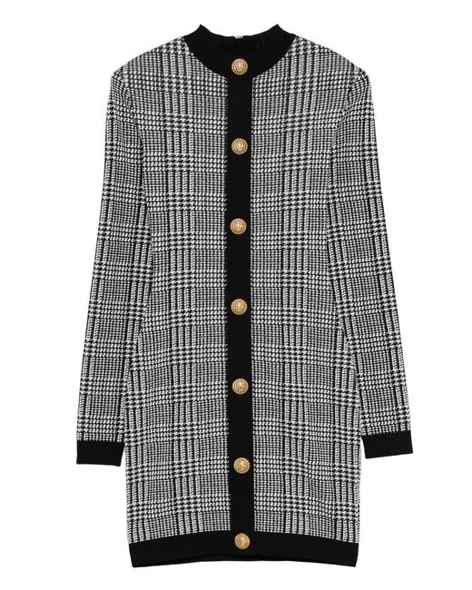 Balmain Gray Button-Embellishment Mini Dress