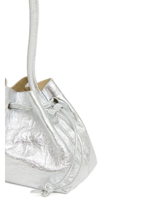 Mansur Gavriel White Drawstring Pouchette Crinkle Tote Bag