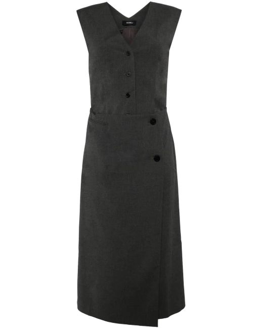 Goen.J Black Layered Cropped Front Vest Panel Dress