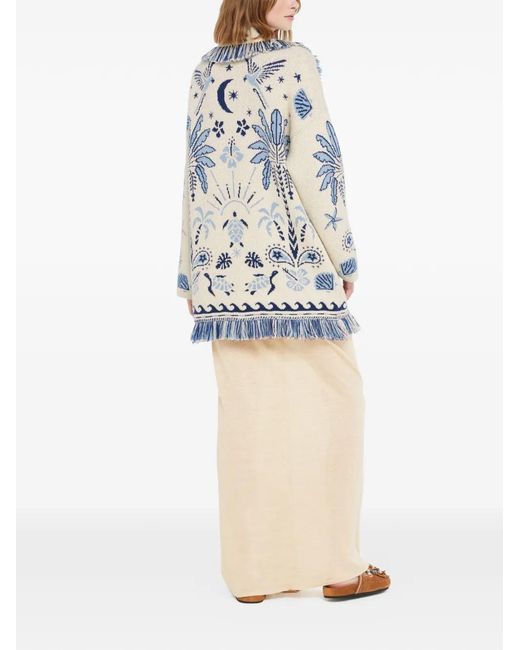 Alanui Blue Echoes Of The Island Wool And Cotton Cardigan