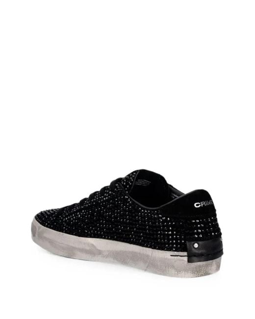 Crime London Black Distressed Crystal-Embellished Sneakers