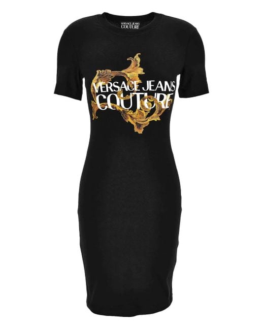 Versace Jeans Couture Black Logo-Print Midi Dress