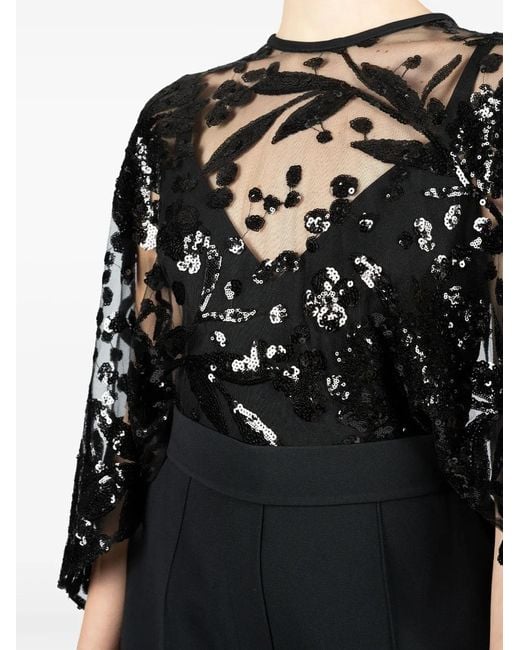 Elie Saab Black Cape-Detail Embroidered Jumpsuit