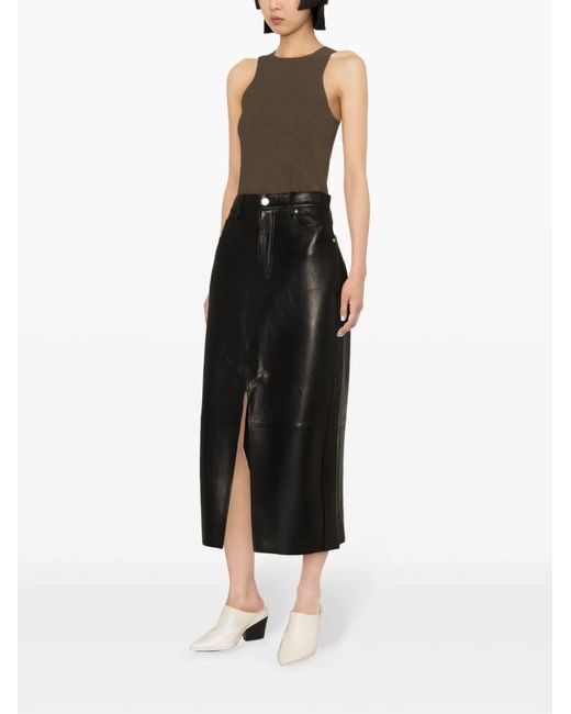 FRAME Black The Leather Midaxi Skirt