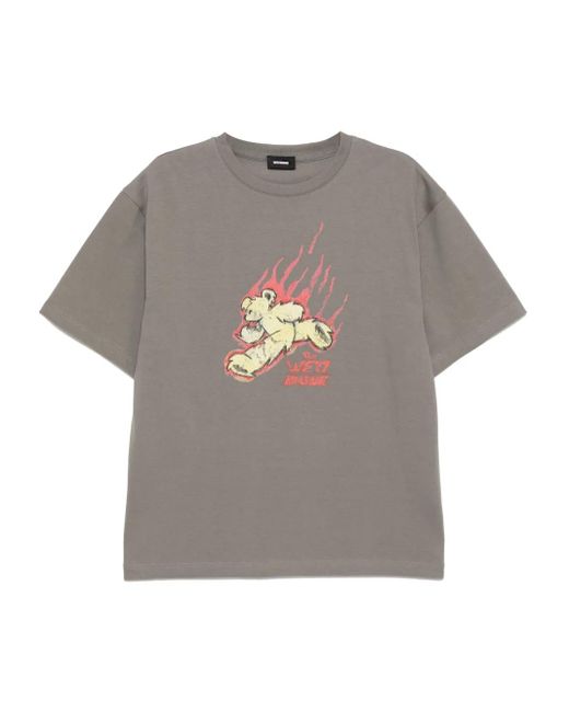 we11done Gray T-Shirt Mit Run Flame Teddy-Print