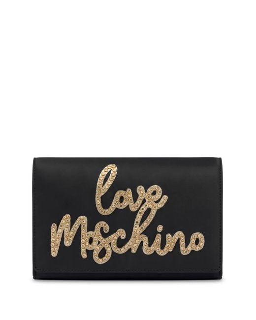 Love Moschino Black Rhinestone-Logo Cross Body Bag