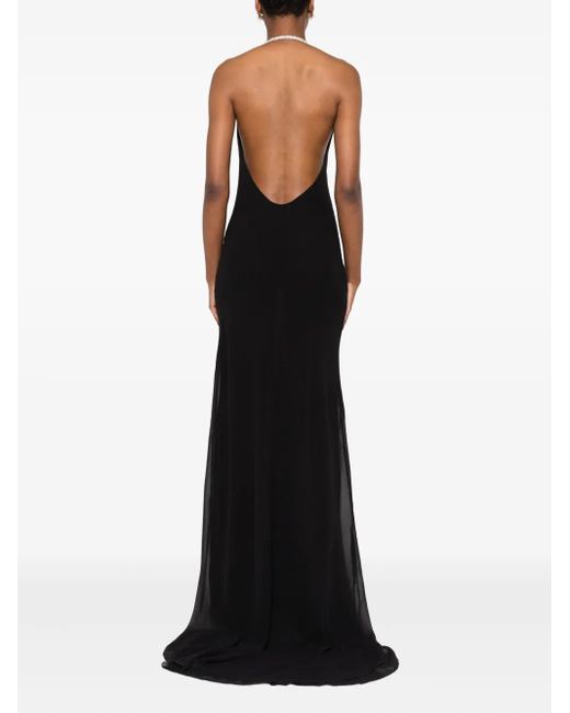 Atu Body Couture Black Crystal-Halter Maxi Dress
