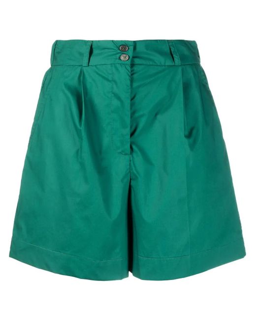 Woolrich Green Pleat-Detail High-Waisted Shorts