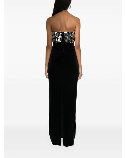 Nissa Black Mirror-embellished Velvet Gown