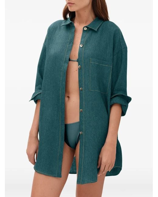 Eres Green Contrast-Stitch Chest-Pocket Shirt