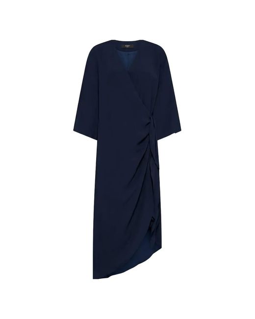 Seventy Blue Ruffled Wrap Midi Dress