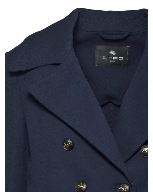 Etro Blue Double-Breasted Notched-Lapel Jacket