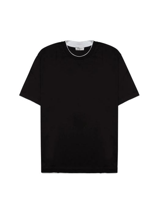 Paolo Pecora Black Layered-Effect Cotton T-Shirt for men