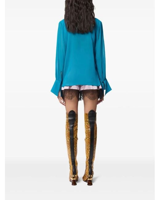 Nina Ricci Blue Lavalliere Satin Shirt