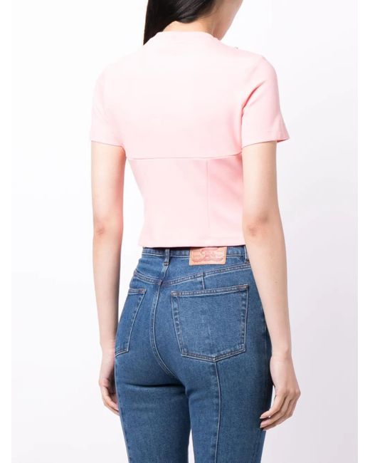 Area T-Shirt Verfraaid Met Kristallen in het Pink