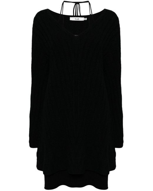 B+ AB Black Lace-up Knitted Minidress
