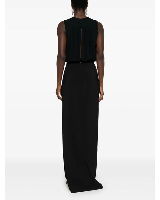 Elisabetta Franchi Black Lace-Up Crepe Maxi Dress