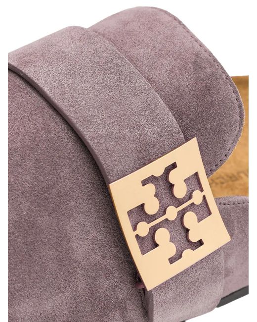 Tory Burch Brown Mellow Metal-Logo Suede Mules