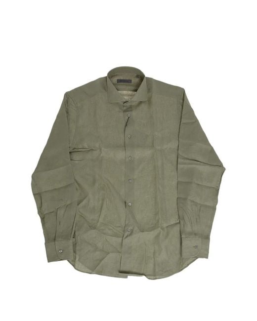 Corneliani Green French-Collar Linen Shirt for men