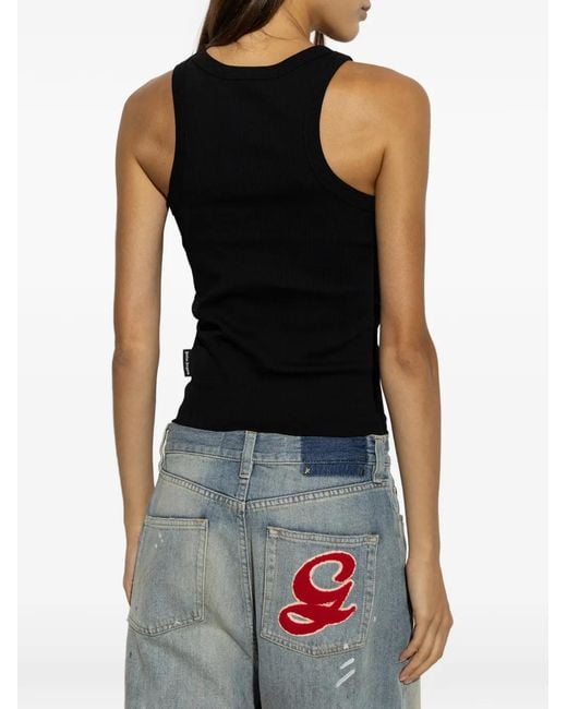 Palm Angels Black Logo-Print Ribbed Top