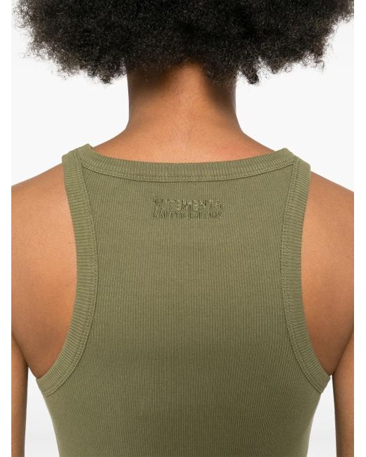 Vetements Green Logo-Embroidered Ribbed Mini Dress