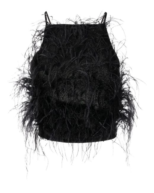 Cult Gaia Black Joey Ostrich Feather Blouse