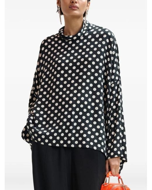Essentiel Antwerp Black Joyetta Polka-Dot Long-Sleeve Blouse