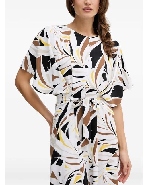 Joseph Ribkoff White Abstract-Print Belted Midi Dress