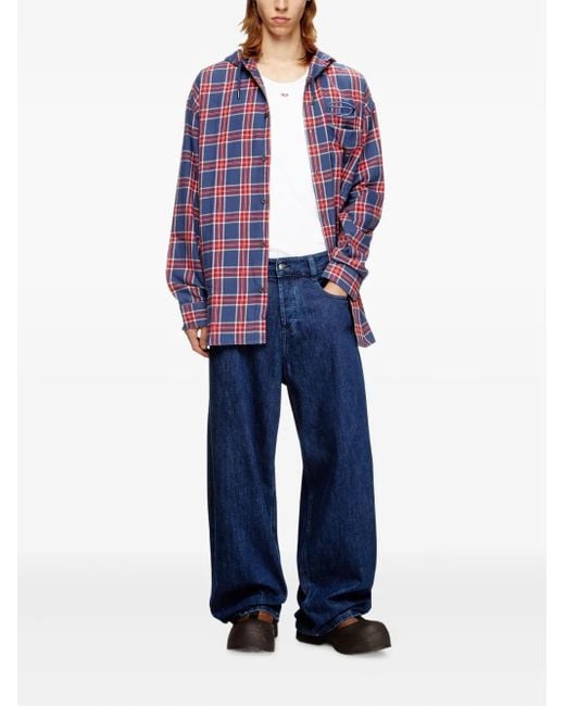 DIESEL Red S-Dewny Checked Hooded Jacket for men